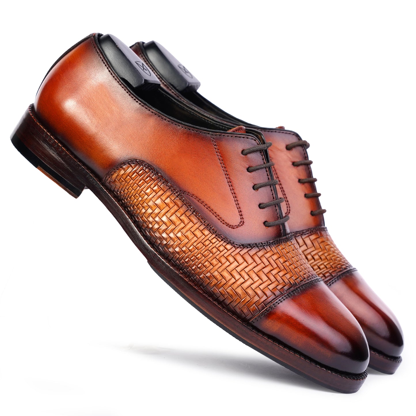 Two tone Spectators in Reddish Brown colour Captoe formal shoes in leather with Blake stitched leather sole