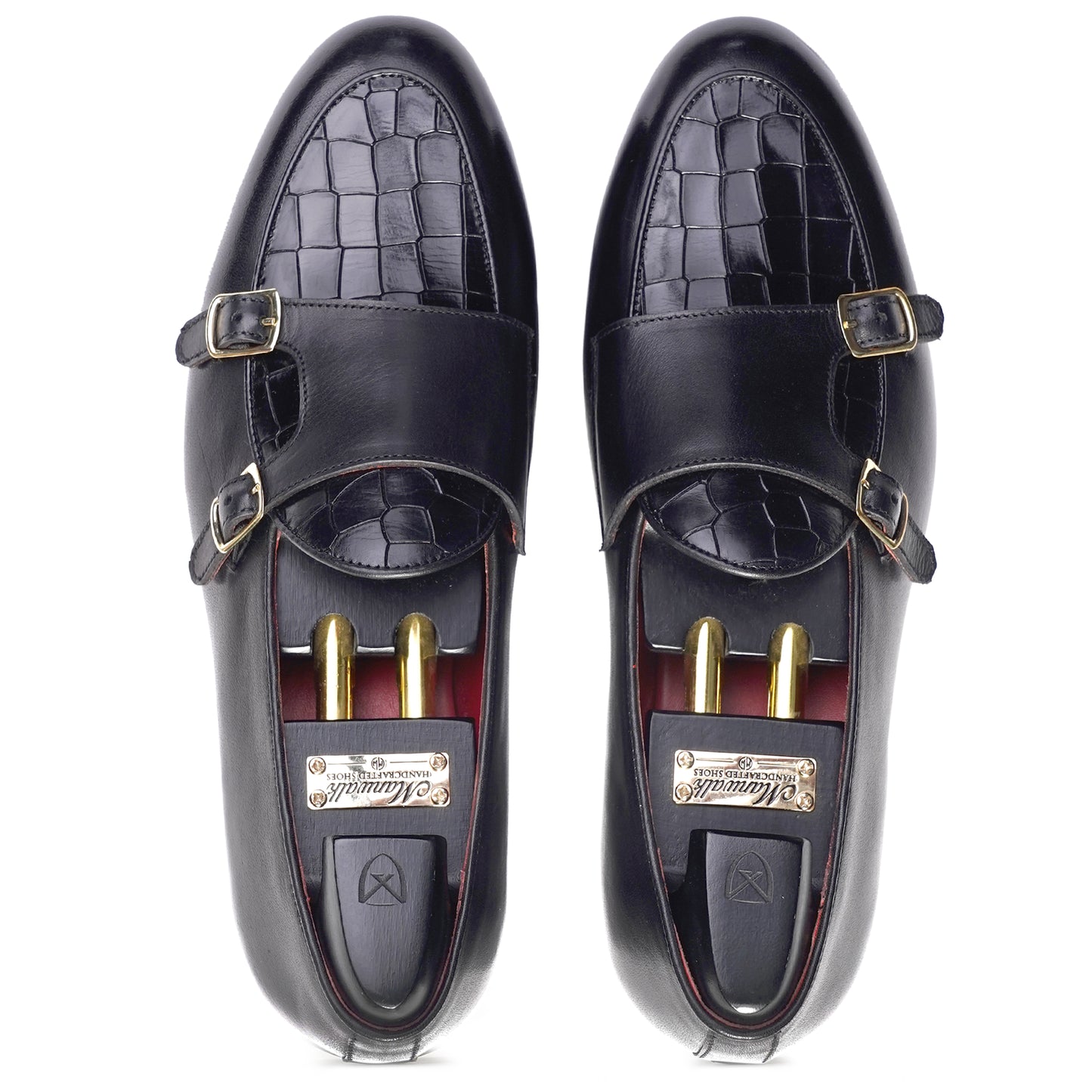 Top view of Dark Brown colour Double Monkstrap slip on shoes in leather with Blake stitched leather sole