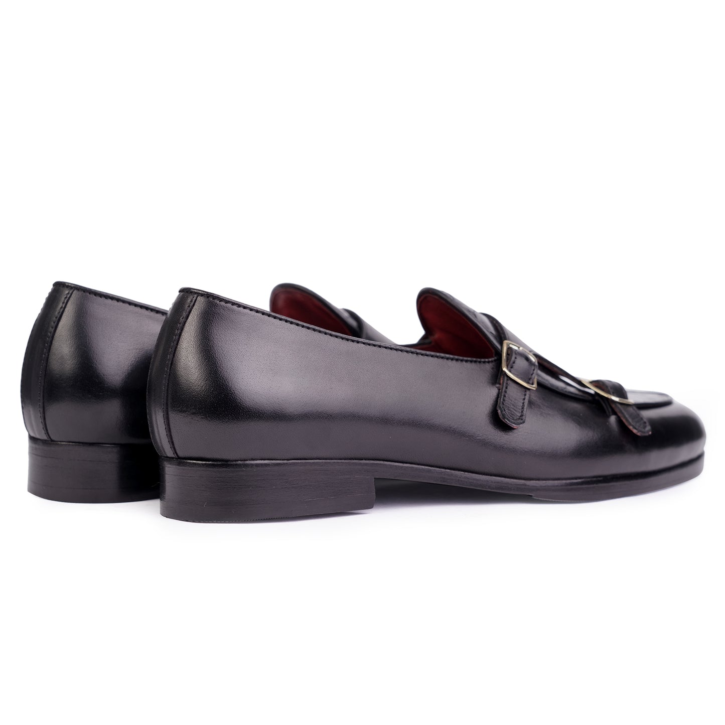 Side and back view of Dark Brown colour Double Monkstrap slip on shoes in leather with Blake stitched leather sole