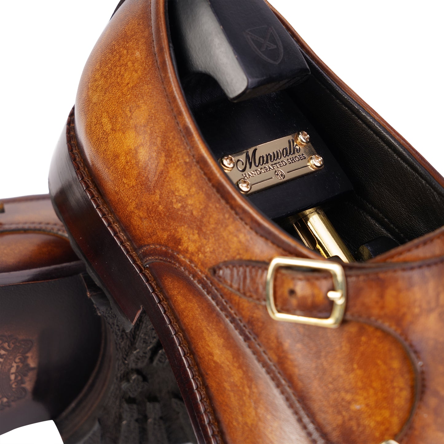 Cognac Brown colour Double Monkstrap formal shoes in leather with Blake stitched leather sole
