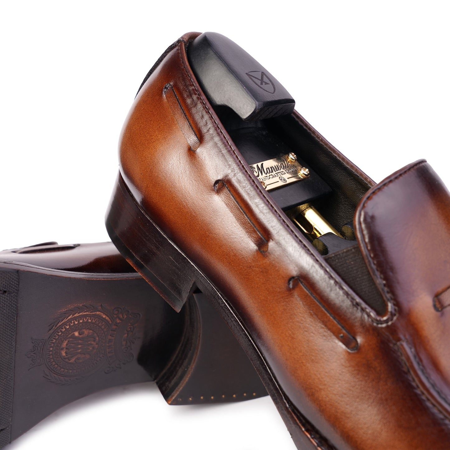 Tassel Loafers in Medium Brown colour hand painted full grain patina leather with Blake stitched sole