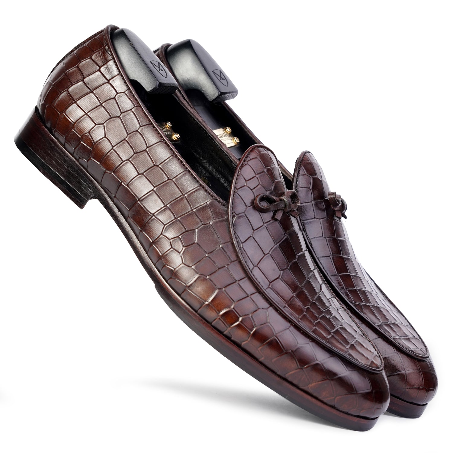Dark brown coloured Belgian loafer formal shoes in leather with Blake stitched leather sole