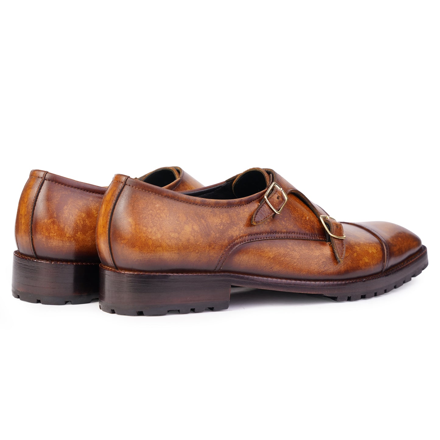 Back view of Cognac Brown colour Double Monkstrap formal shoes in leather with Blake stitched leather sole